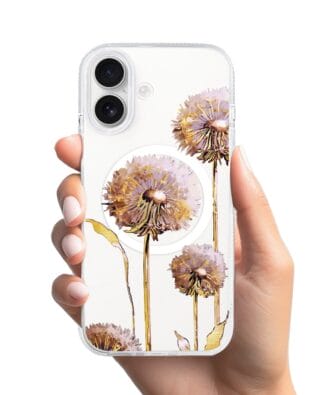 Etui do iPhone 17 z MagSafe przeźroczyste, silikonowe Flexi, Kwiaty, fioletowe dmuchawce