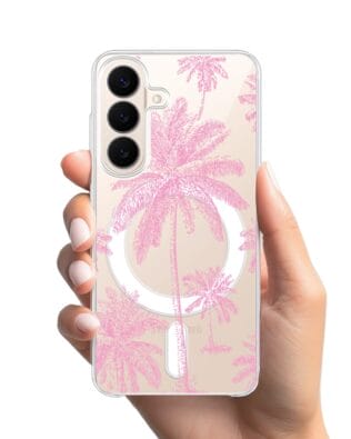 Etui do Samsung Galaxy S26 Plus z MagSafe przeźroczyste, silikonowe Flexi, Mystic, Różowe palmy