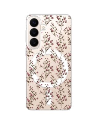 Etui do Samsung Galaxy S26 z MagSafe przeźroczyste, silikonowe Flexi, Mini Patterns, Różyczki