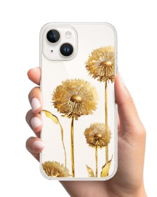 Etui do iPhone 14 Plus przeźroczyste, silikonowe Flexi, Kwiaty, złote dmuchawce