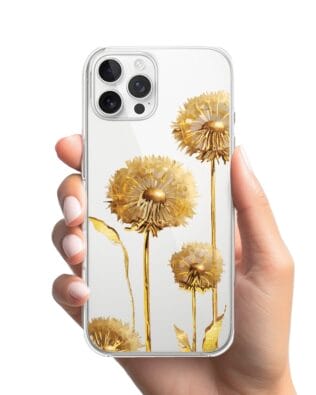 Etui do iPhone 12 Pro Max przeźroczyste, silikonowe Flexi, Kwiaty, złote dmuchawce