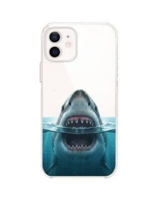 Etui do iPhone 12 przeźroczyste, silikonowe Flexi, Paradise, żarłacz biały