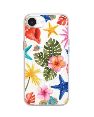 Etui do iPhone 16e z MagSafe przeźroczyste, silikonowe Flexi, Summer Patterns, tropikalny wzór