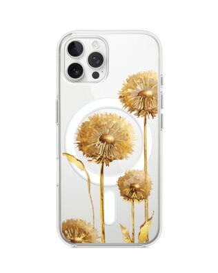 Etui do iPhone 12 Pro Max z MagSafe przeźroczyste, silikonowe Flexi, Kwiaty, złote dmuchawce