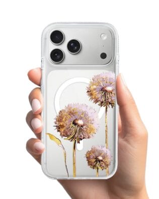 Etui do iPhone 17 Pro z MagSafe przeźroczyste, silikonowe Flexi, Kwiaty, fioletowe dmuchawce