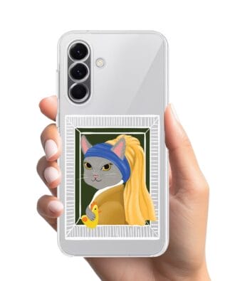 Etui do Samsung Galaxy A57 przeźroczyste, silikonowe Flexi, kotek z kurczakiem