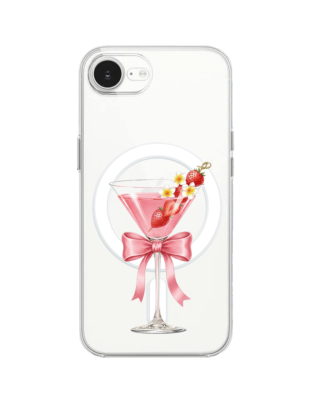 Etui do iPhone 16e z MagSafe przeźroczyste, silikonowe Flexi, Paradise, Strawberry Martini