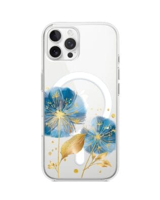 Etui do iPhone 12 Pro Max z MagSafe przeźroczyste, silikonowe Flexi, Kwiaty, niebieskie dmuchawce