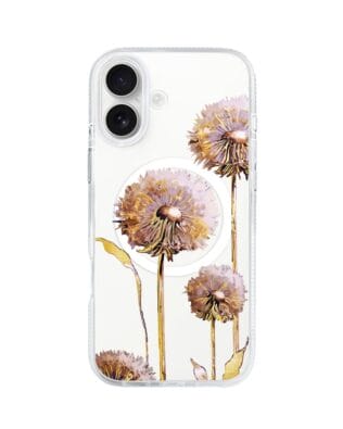 Etui do iPhone 16 z MagSafe przeźroczyste, silikonowe Flexi, Kwiaty, fioletowe dmuchawce