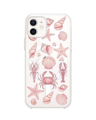 Etui do iPhone 12 Mini z MagSafe przeźroczyste, silikonowe Flexi, Summer Patterns, krewetkowy róż