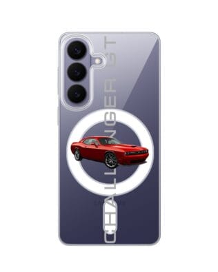 Etui do Samsung Galaxy S26 z MagSafe przeźroczyste, silikonowe Flexi, Szybkie Auta, czerwony Challenger GT