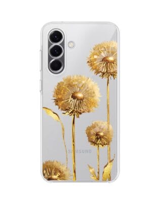 Etui do Samsung Galaxy A57 przeźroczyste, silikonowe Flexi, Kwiaty, złote dmuchawce
