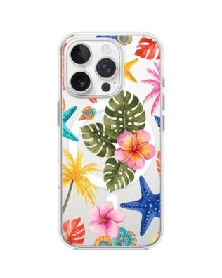 Etui do iPhone 15 Pro z MagSafe przeźroczyste, silikonowe Flexi, Summer Patterns, tropikalny wzór
