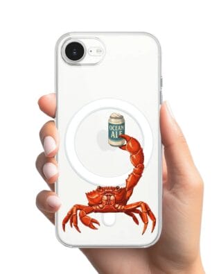 Etui do iPhone 16e z MagSafe przeźroczyste, silikonowe Flexi, Paradise, krab z piwem