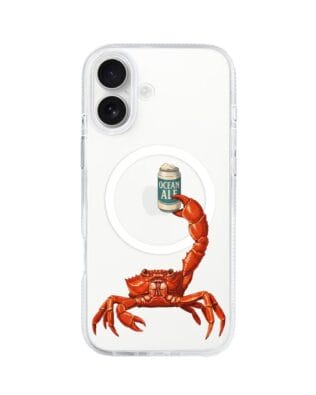 Etui do iPhone 16 z MagSafe przeźroczyste, silikonowe Flexi, Paradise, krab z piwem