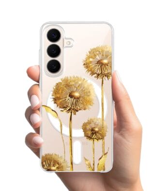 Etui do Samsung Galaxy S26 z MagSafe przeźroczyste, silikonowe Flexi, Kwiaty, złote dmuchawce