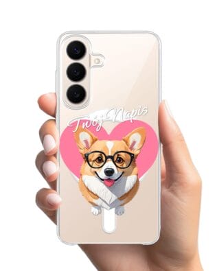 Etui do Samsung Galaxy S26 z MagSafe przeźroczyste, silikonowe Flexi, Puppy Love, pies rasy Corgi