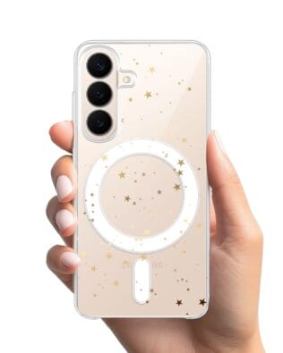 Etui do Samsung Galaxy S26 Plus z MagSafe przeźroczyste, silikonowe Flexi, Złote gwiazdki