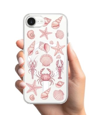 Etui do iPhone 17e z MagSafe przeźroczyste, silikonowe Flexi, Summer Patterns, krewetkowy róż