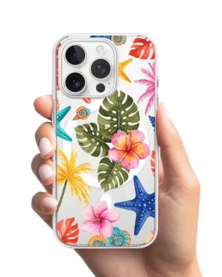 Etui do iPhone 16 Pro Max z MagSafe przeźroczyste, silikonowe Flexi, Summer Patterns, tropikalny wzór