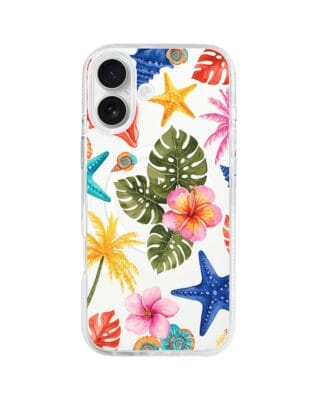 Etui do iPhone 16 z MagSafe przeźroczyste, silikonowe Flexi, Summer Patterns, tropikalny wzór