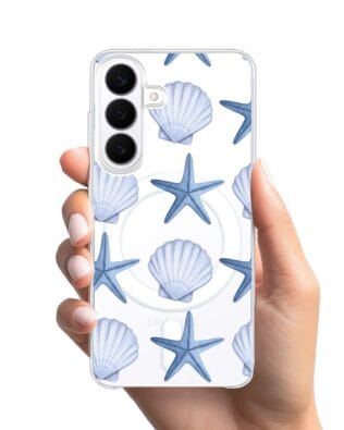 Etui do Samsung Galaxy S26 Plus z MagSafe przeźroczyste, silikonowe Flexi, Summer Patterns, niebieskie rozgwiazdy