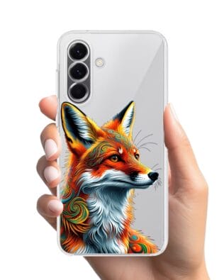 Etui do Samsung Galaxy A57 przeźroczyste, silikonowe Flexi, Dzika Mandala, Twarz lisa
