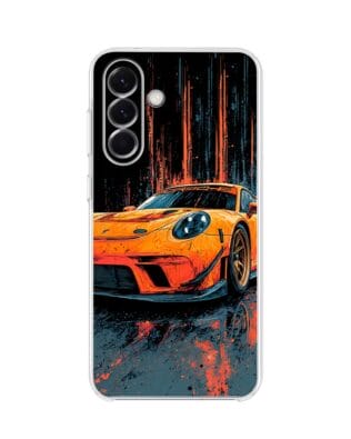 Etui do Samsung Galaxy A57 przeźroczyste, silikonowe Flexi, Szybkie Auta, Pomarańczowa 911