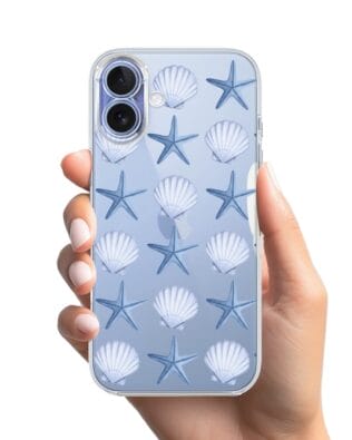Etui do iPhone 17 przeźroczyste, silikonowe Flexi, Summer Patterns, niebieskie rozgwiazdy