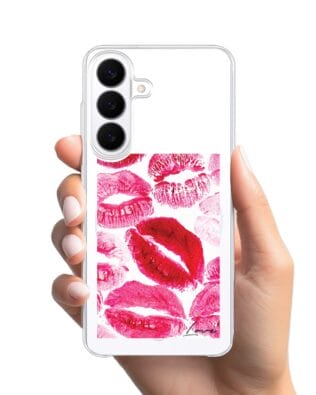 Etui do Samsung Galaxy S26 Plus z MagSafe przeźroczyste, silikonowe Flexi, pocałunki z napisem „love”