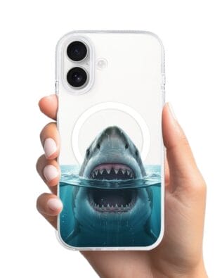 Etui do iPhone 17 z MagSafe przeźroczyste, silikonowe Flexi, Paradise, żarłacz biały