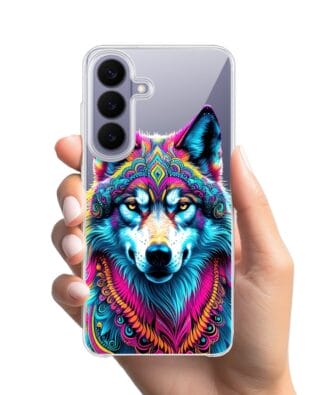 Etui do Samsung Galaxy S26 Plus z MagSafe przeźroczyste, silikonowe Flexi, Dzika Mandala, Wilk