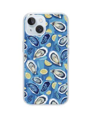 Etui do iPhone 15 Plus z MagSafe przeźroczyste, silikonowe Flexi, Summer Patterns, ostrygi z cytrynką