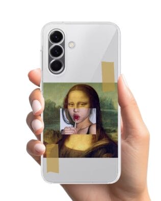 Etui do Samsung Galaxy A57 przeźroczyste, silikonowe Flexi, Mona Lisa z lizakiem