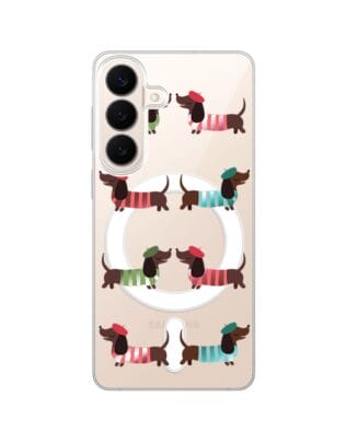 Etui do Samsung Galaxy S26 Plus z MagSafe przeźroczyste, silikonowe Flexi, jamnik w Paryżu