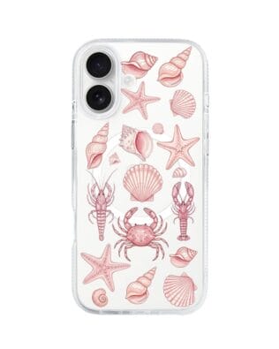 Etui do iPhone 16 z MagSafe przeźroczyste, silikonowe Flexi, Summer Patterns, krewetkowy róż