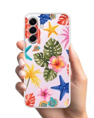 Etui do Samsung Galaxy A57 przeźroczyste, silikonowe Flexi, Summer Patterns, tropikalny wzór