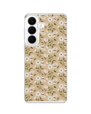 Etui do Samsung Galaxy S26 z MagSafe przeźroczyste, silikonowe Flexi, delikatne kwiatki na cielistym tle