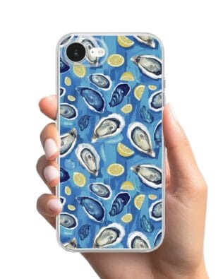 Etui do iPhone 17e przeźroczyste, silikonowe Flexi, Summer Patterns, ostrygi z cytrynką