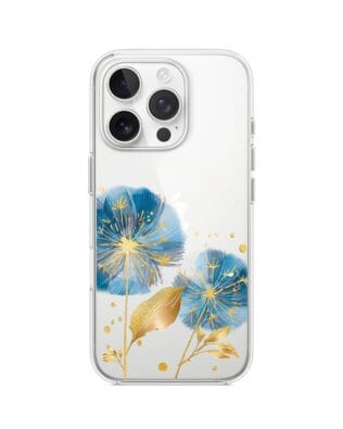 Etui do iPhone 13 Pro Max przeźroczyste, silikonowe Flexi, Kwiaty, niebieskie dmuchawce