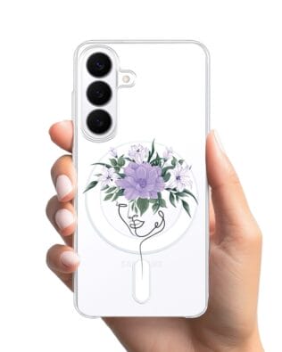 Etui do Samsung Galaxy S26 Plus z MagSafe przeźroczyste, silikonowe Flexi, kobieta z kwiatami