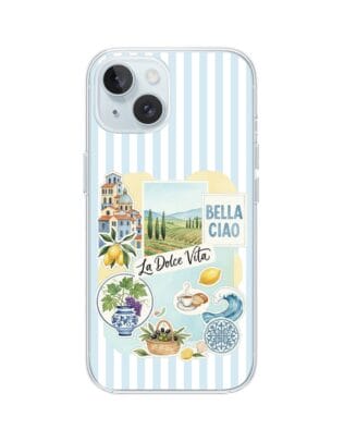 Etui do iPhone 15 Plus z MagSafe przeźroczyste, silikonowe Flexi, Italian Summer, La Dolce Vita