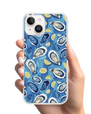 Etui do iPhone 14 przeźroczyste, silikonowe Flexi, Summer Patterns, ostrygi z cytrynką