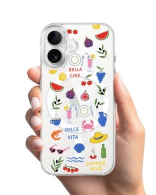 Etui do iPhone 16 Plus z MagSafe przeźroczyste, silikonowe Flexi, Italian Summer, kolorowe wakacje