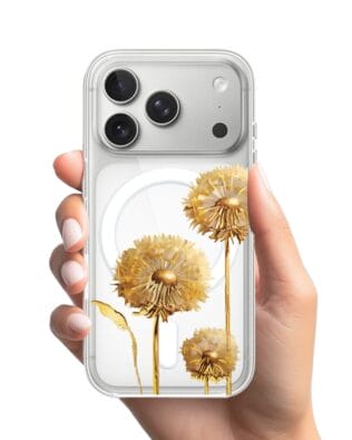 Etui do iPhone 17 Pro Max z MagSafe przeźroczyste, silikonowe Flexi, Kwiaty, złote dmuchawce