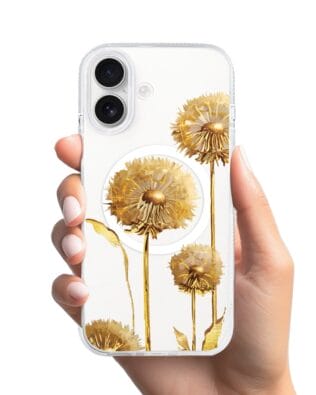 Etui do iPhone 17 z MagSafe przeźroczyste, silikonowe Flexi, Kwiaty, złote dmuchawce