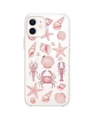Etui do iPhone 12 Mini przeźroczyste, silikonowe Flexi, Summer Patterns, krewetkowy róż