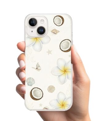 Etui do iPhone 14 przeźroczyste, silikonowe Flexi, Summer Patterns, hawajskie kokosy