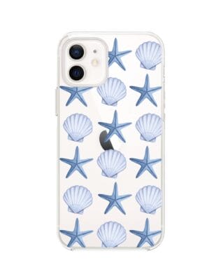 Etui do iPhone 12 Mini przeźroczyste, silikonowe Flexi, Summer Patterns, niebieskie rozgwiazdy