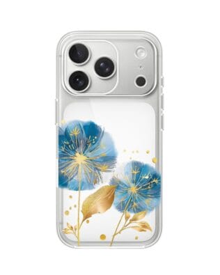 Etui do iPhone 17 Pro Max przeźroczyste, silikonowe Flexi, Kwiaty, niebieskie dmuchawce